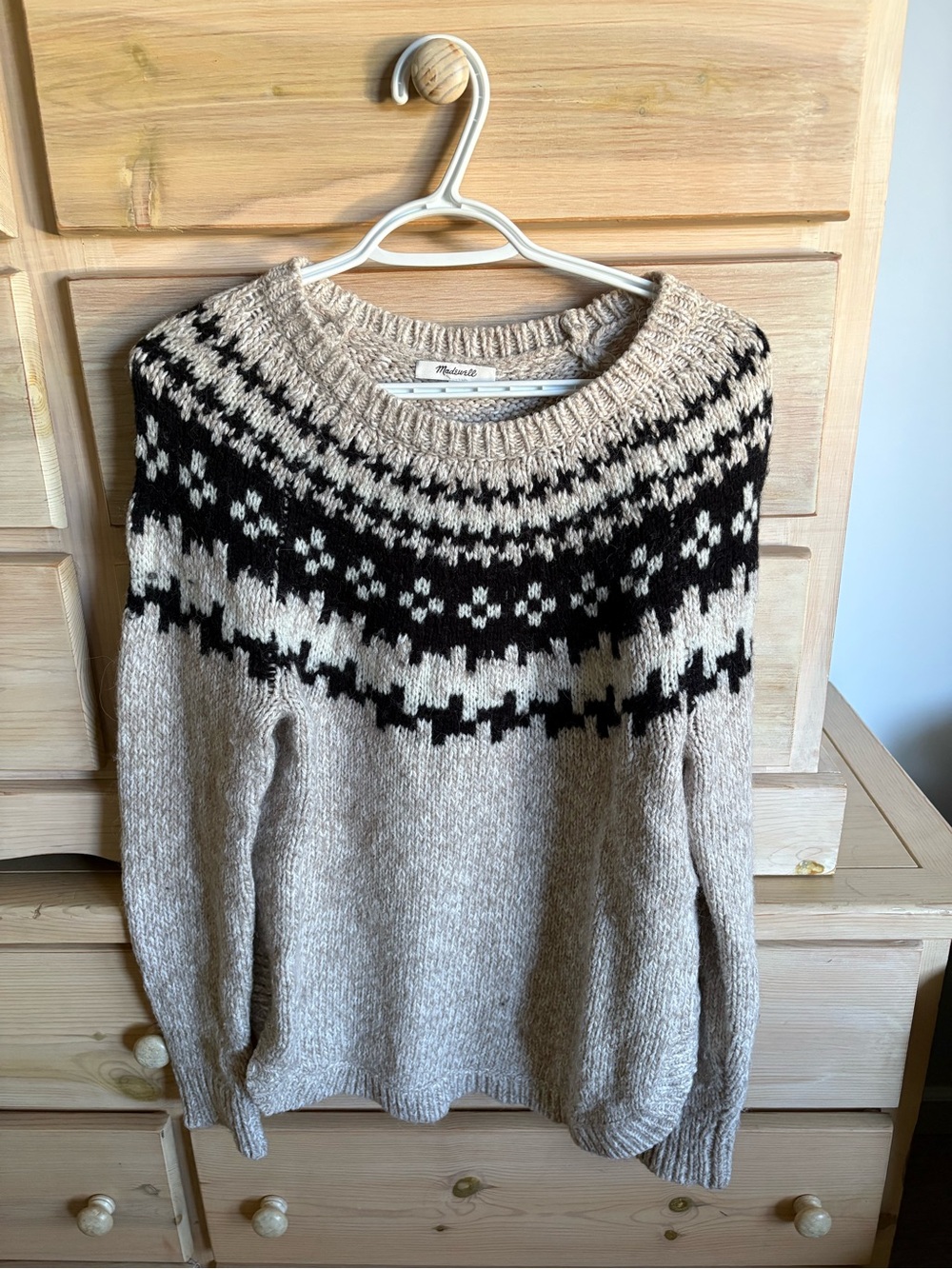 Madewell Black and Beige Fair Isle Crewneck Sweater
